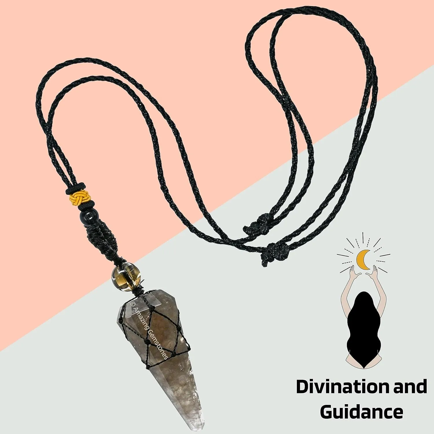 Smoky Quartz Crystal Jewelry for Men : Elegant and Stylish Men Jewelry, Unique Women Men Necklace with Smoky Quartz Crystal Stone Holder Necklace Pendulum (Black Macrame)