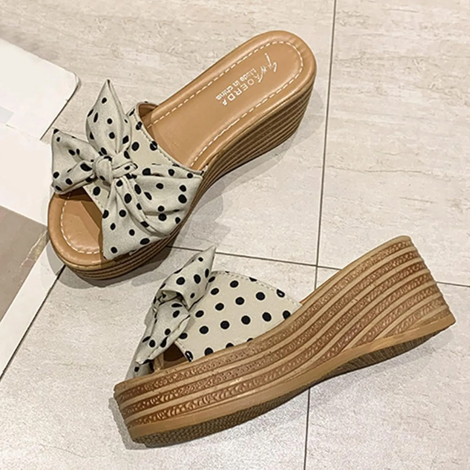 Smoneyful Womens Wedge Platform Sandals Open Toe Espadrilles Bow Linen Casual Summer Classic Beach Slide Mules Comfortable Fashion Slippers