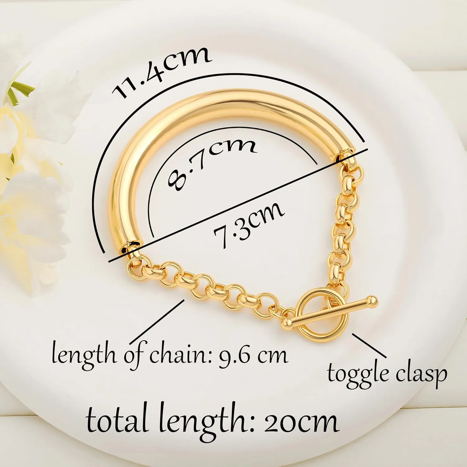 SOFYBJA 18k Gold Plated Personalized Chunky Cuban Oval Link Chain Bracelets for Men Toggle Rope Bracelet Jewelry for Women