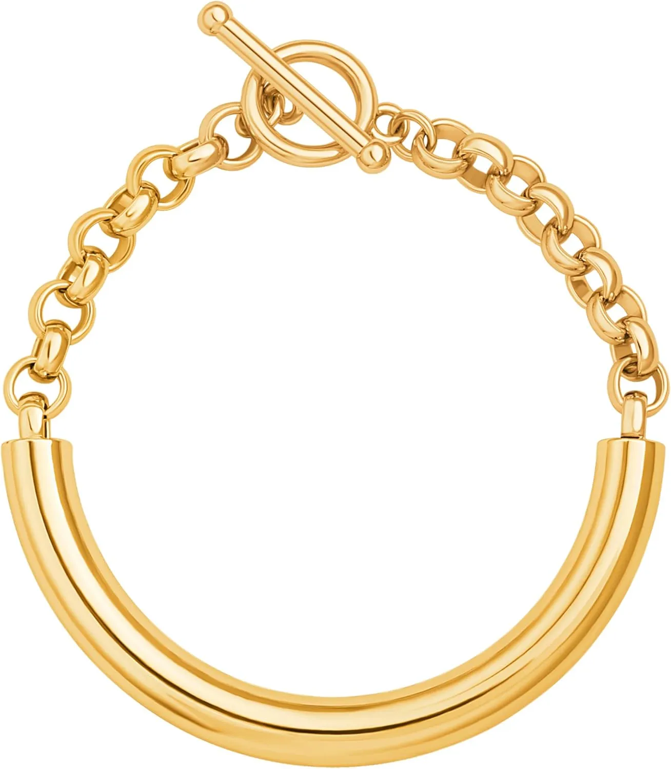 SOFYBJA 18k Gold Plated Personalized Chunky Cuban Oval Link Chain Bracelets for Men Toggle Rope Bracelet Jewelry for Women