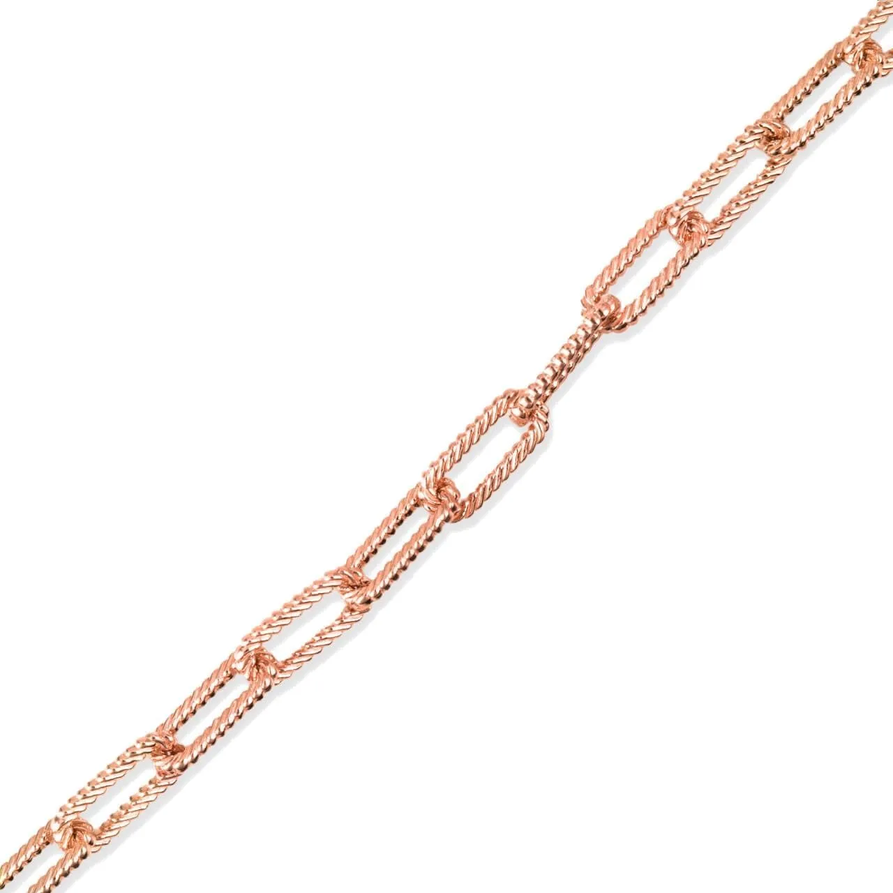 Solid 14k Rose Gold Textured Paperclip Chain Link Bracelet (0.37", 0.15") (Size 7)