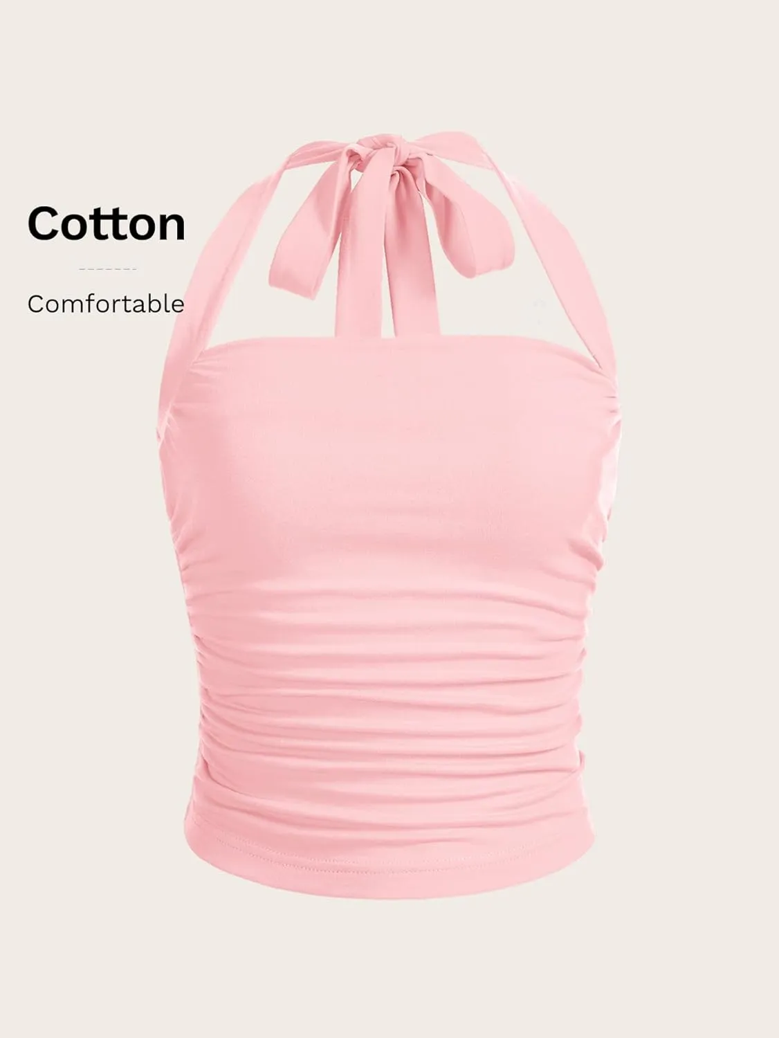 SOLY HUX Women's Ruched Halter Y2K Crop Tops Tie Back Sleeveless Slim Fit Cami Tops