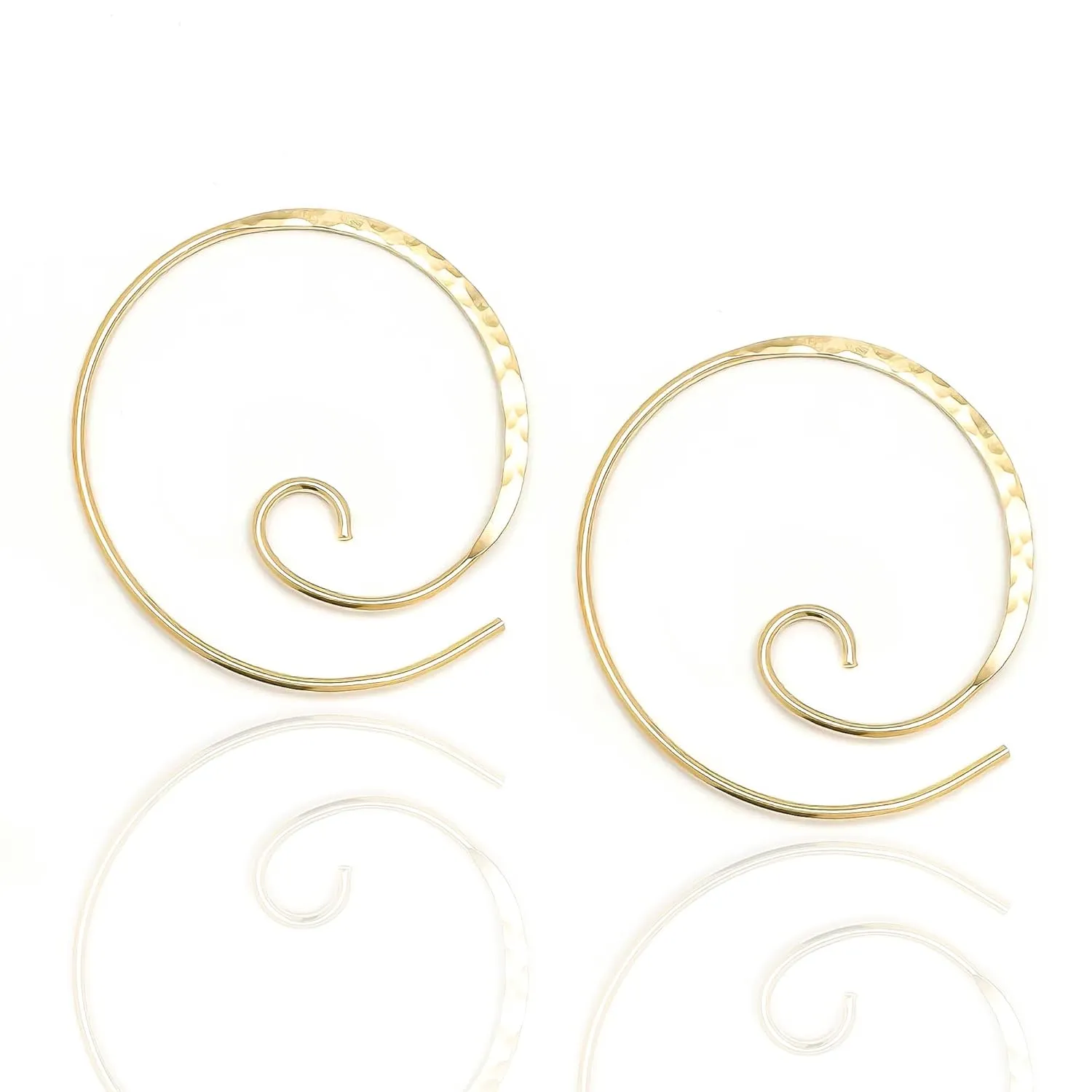Spiral Hoop Earrings, 14K Gold Filled, 20ga, 22mm Diameter, Hammered, Lightweight, Spiral Earrings for Women, Gold Swirl Earrings Hoop, Gold Pull Through Earrings for Women (14K Gold Filled)