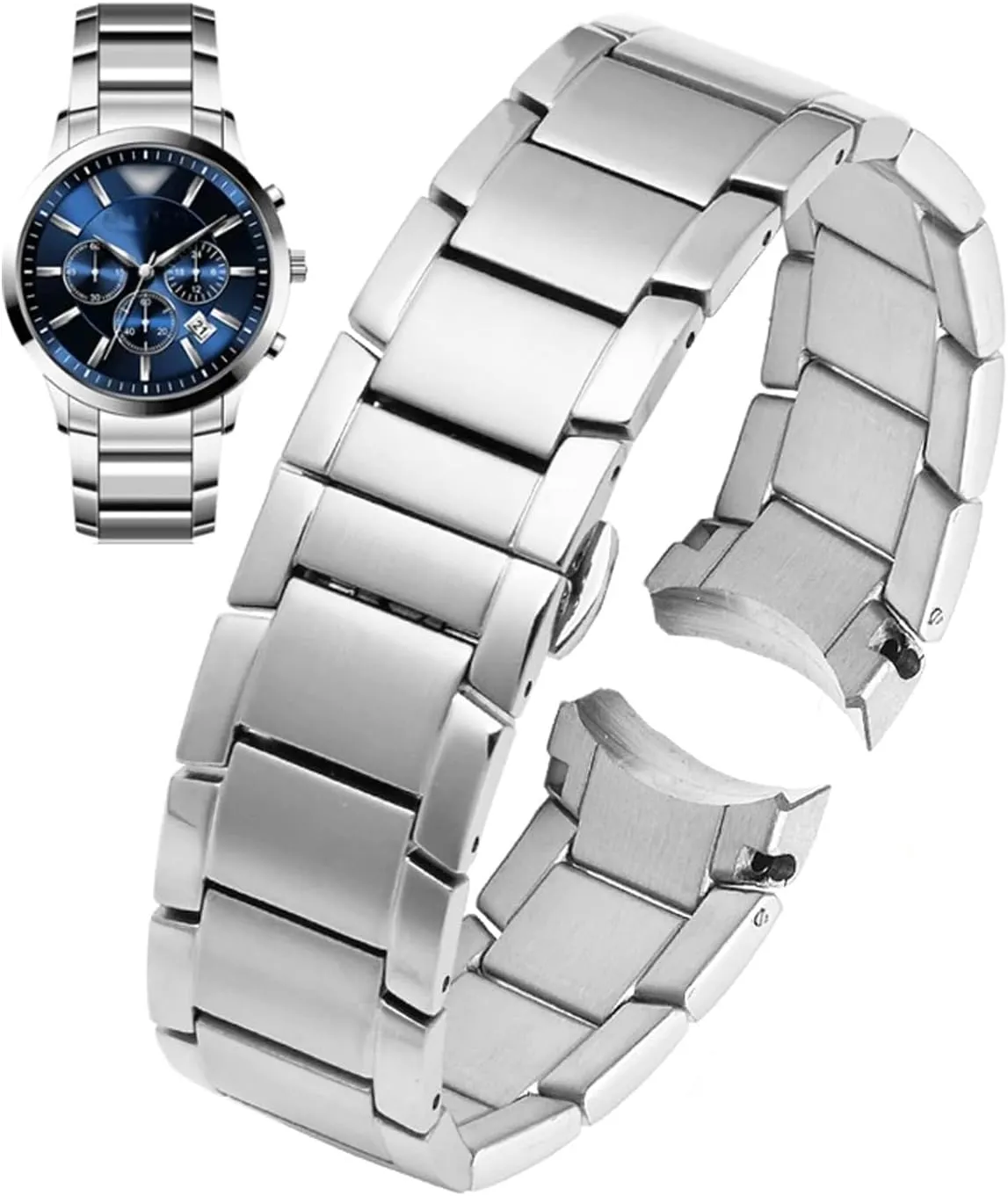 Stainless Steel Curved Solid End Tapered Watch Band, 22mm Watch Strap Compatible for ARMANI EXCHANGE Men's Watches Replacement