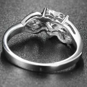 Stainless Steel Heart Shaped Simulated Diamond Solitaire Wedding Engagement Proposal Ring