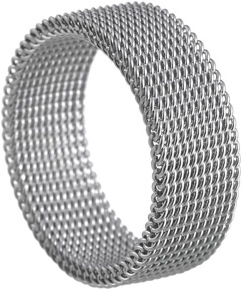 Stainless Steel Woven Mesh Ring for Men and Women, 8MM Mesh Simple Plain Wedding Band Ring Hiphop Punk Jewelry Gifts
