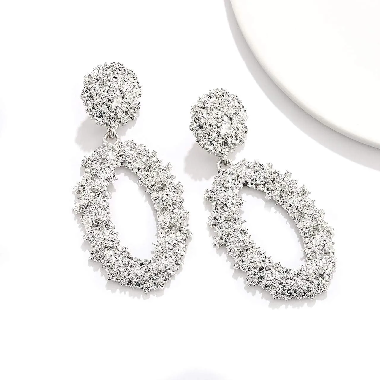 Statement Drop Earrings For Women Boho Textured Dangle Earrings Gorgeous Geometric Oval Raised Earrings