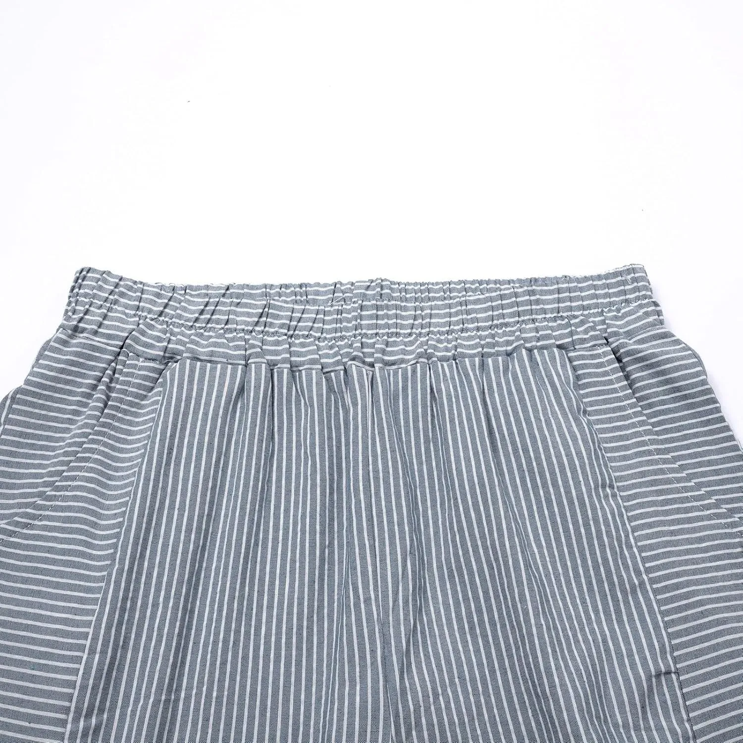 Striped Linen Pants Women Casual Wide Leg Side Button Pants Plus Size Elastic High Waist Loose Trousers with Pocket