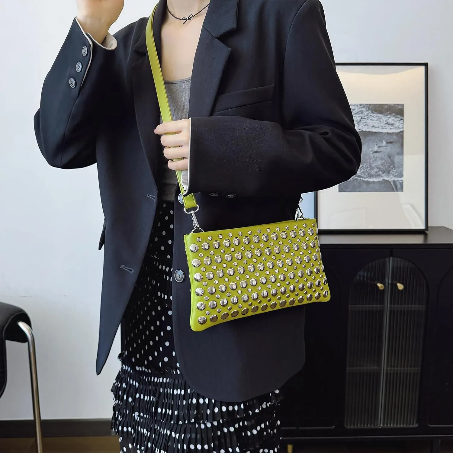 Studded Purse Y2K Crossbody Bag Trendy Punk 2000s Clutch Purses for Women Vegan Leather Designer Studded Bag