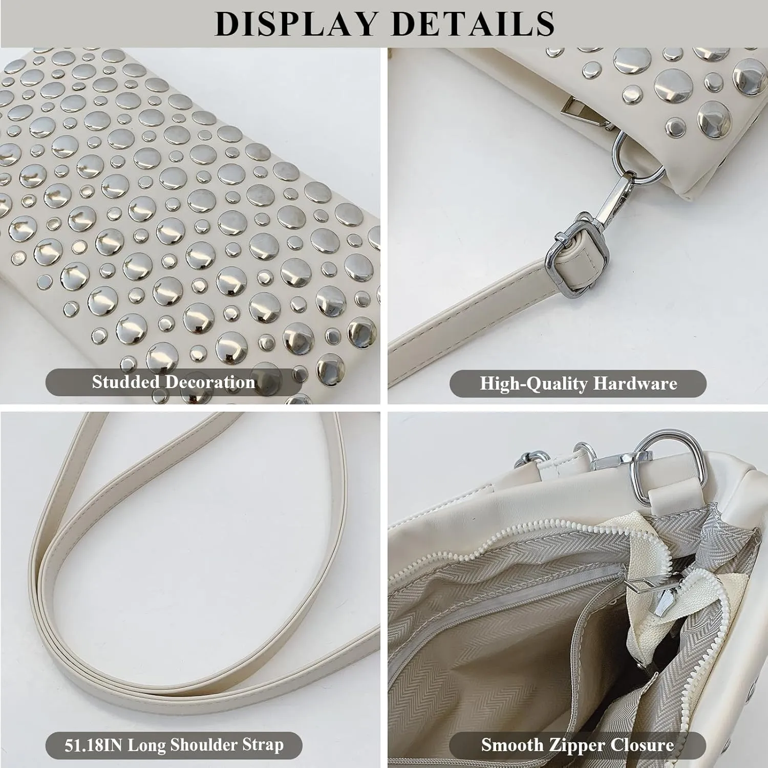 Studded Purse Y2K Crossbody Bag Trendy Punk 2000s Clutch Purses for Women Vegan Leather Designer Studded Bag