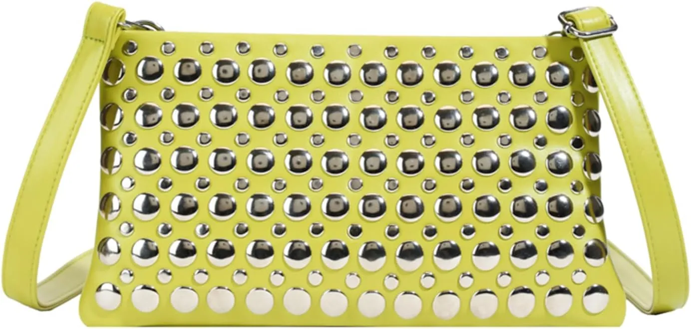 Studded Purse Y2K Crossbody Bag Trendy Punk 2000s Clutch Purses for Women Vegan Leather Designer Studded Bag