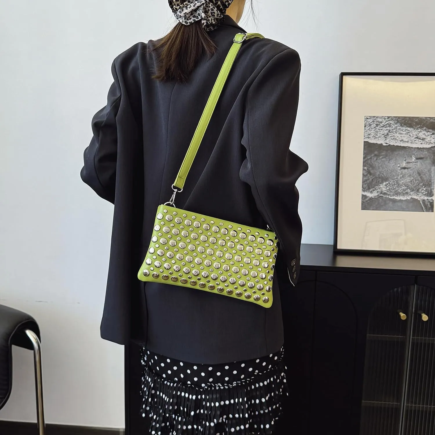 Studded Purse Y2K Crossbody Bag Trendy Punk 2000s Clutch Purses for Women Vegan Leather Designer Studded Bag