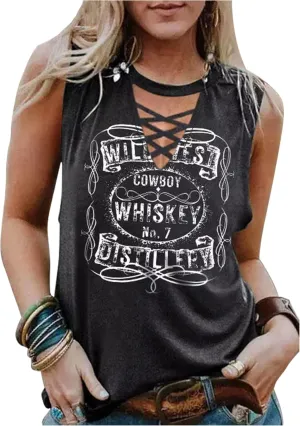 Summer Deep V Neck Tank Tops for Women Western Country Sleeveless Tee Shirts Teen Girls Sexy Casual Concert Tops Outfits