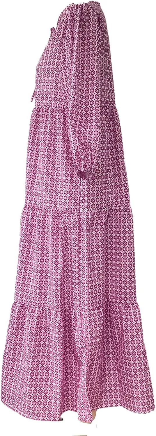 Summer Dresses for Women 2024 Vacation Printted Plus Size Puff Sleeve Dresses Loose fit v Neck Ankle Length Dresses