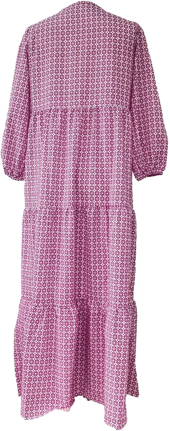 Summer Dresses for Women 2024 Vacation Printted Plus Size Puff Sleeve Dresses Loose fit v Neck Ankle Length Dresses