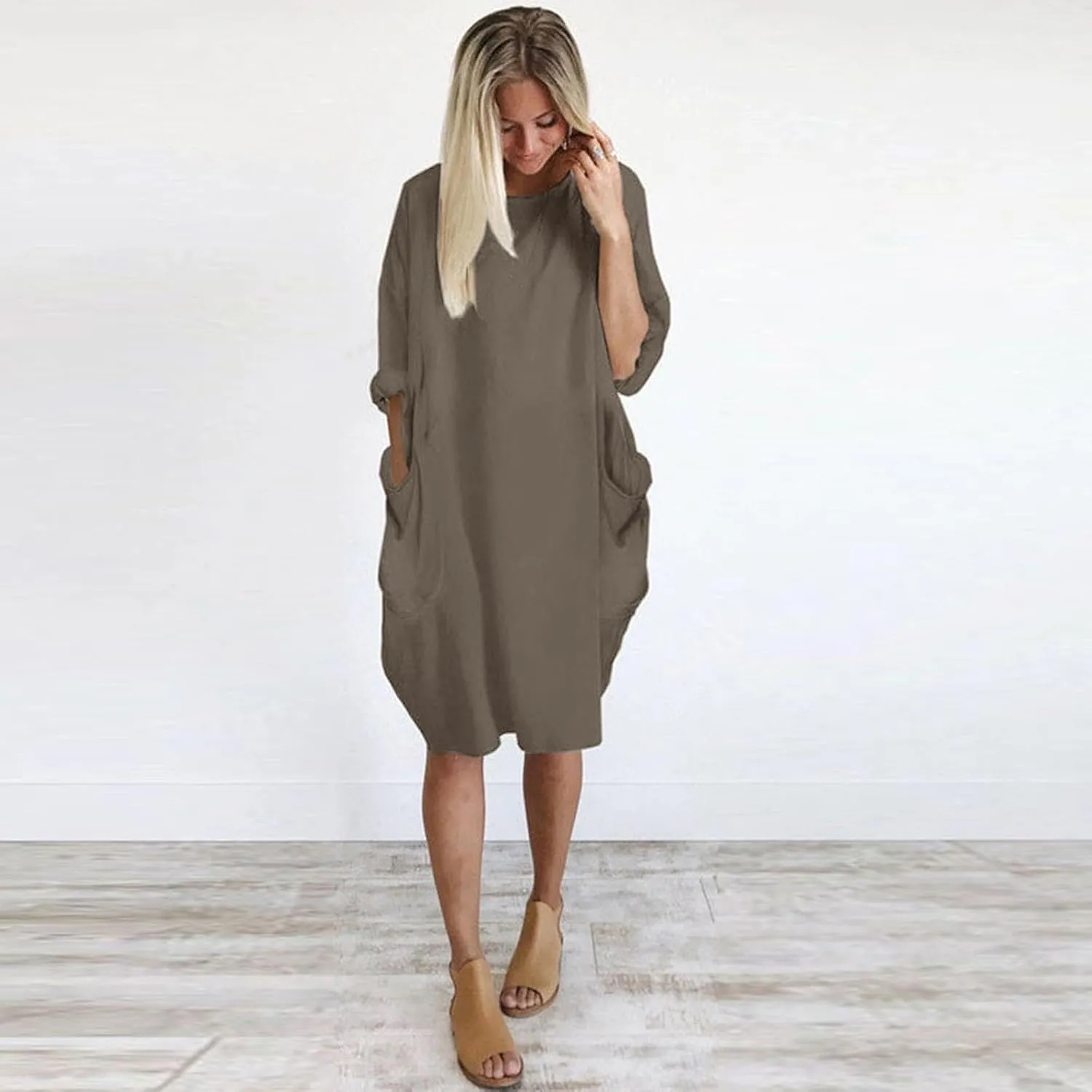Summer Dresses for Women 2025, Baggy Curvy Sleeve Oversized Tshirt Dress Colorful Solid Round Neck Dresses with Pockets