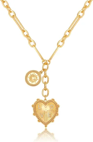 Sun Heart Necklace for Women 18K Gold Plated Heart Pendent Necklace Chunky Chain Choker Necklace Hip Hop Charm Necklace Unisex Necklace