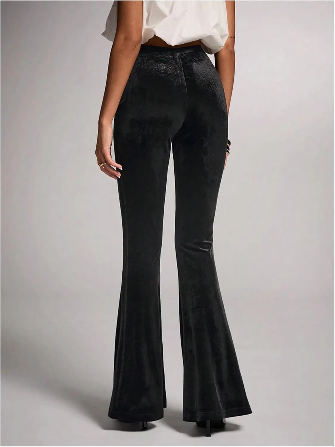 SweatyRocks Women's Velvet Flared Pants Bell Bottoms Slim Fitted Street Long Trousers