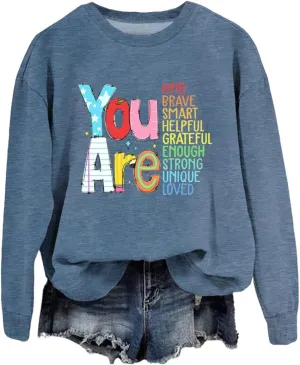 Teacher Sweatshirts Women Long Sleeve Inspirational Teacher Shirt Back to School Graphic Pullover Motivational Tops