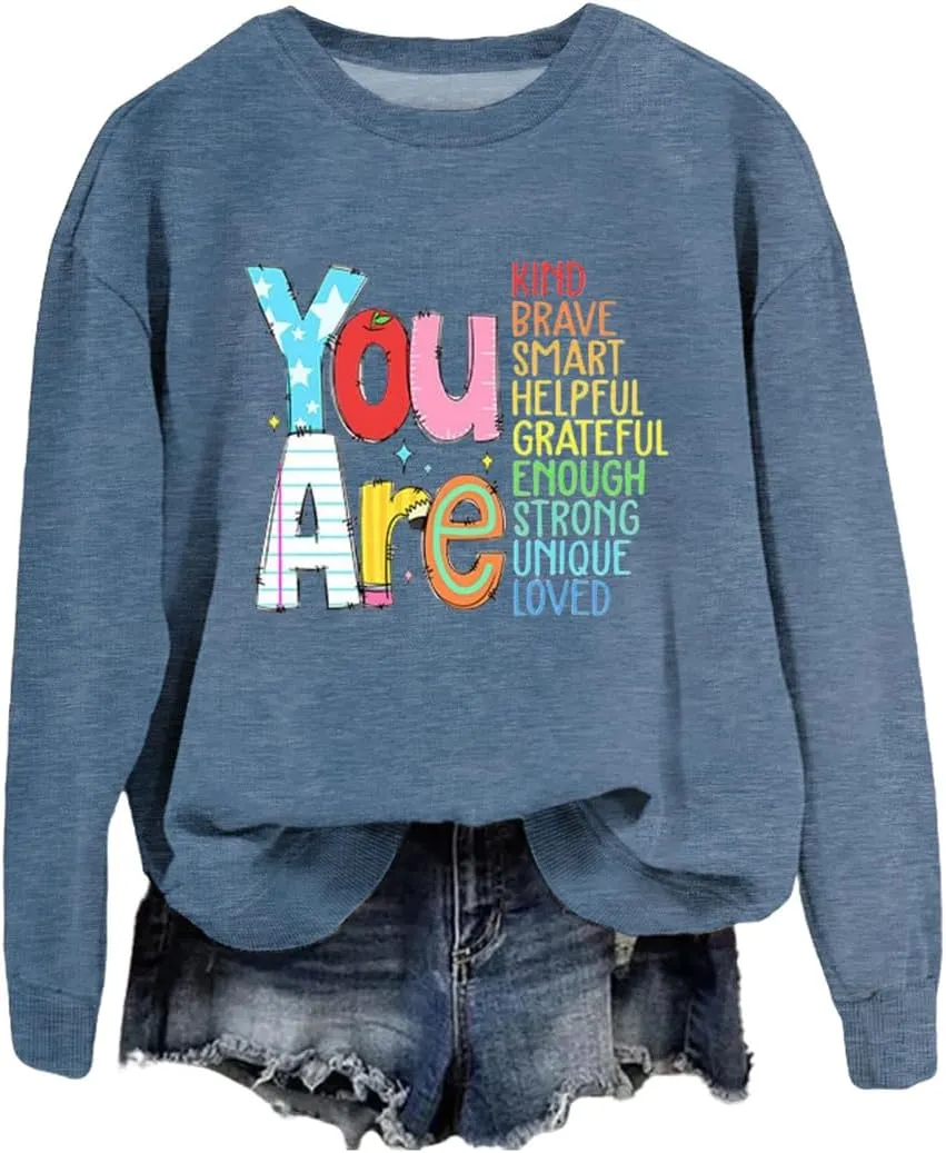 Teacher Sweatshirts Women Long Sleeve Inspirational Teacher Shirt Back to School Graphic Pullover Motivational Tops