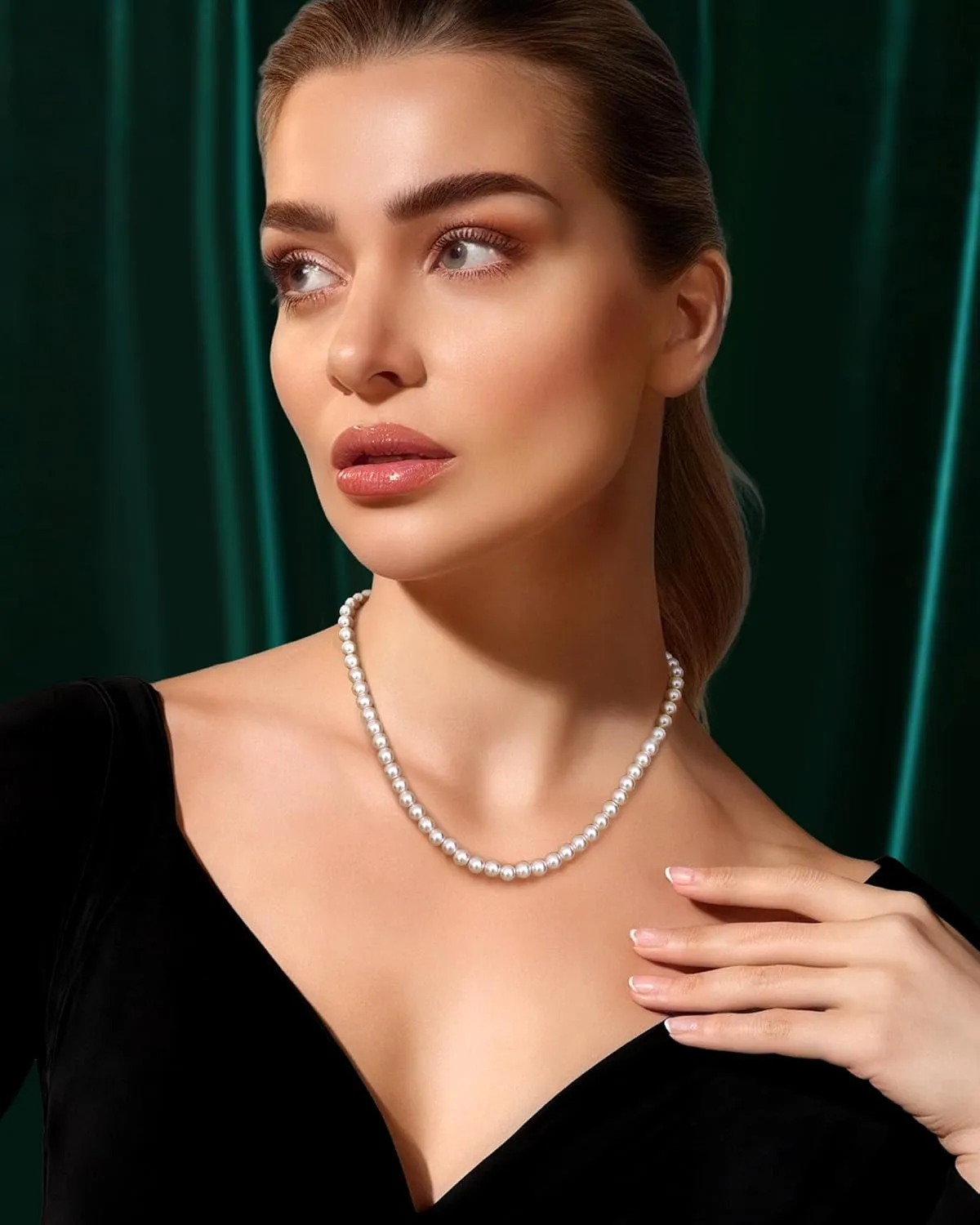 TEN MIRO Pearl Necklaces for Women Trendy, Dainty 16k Gold Layered Necklaces for Women Gold Necklace Stack Stackable Pearl Necklace for Wedding Prom Jewelry Gifts