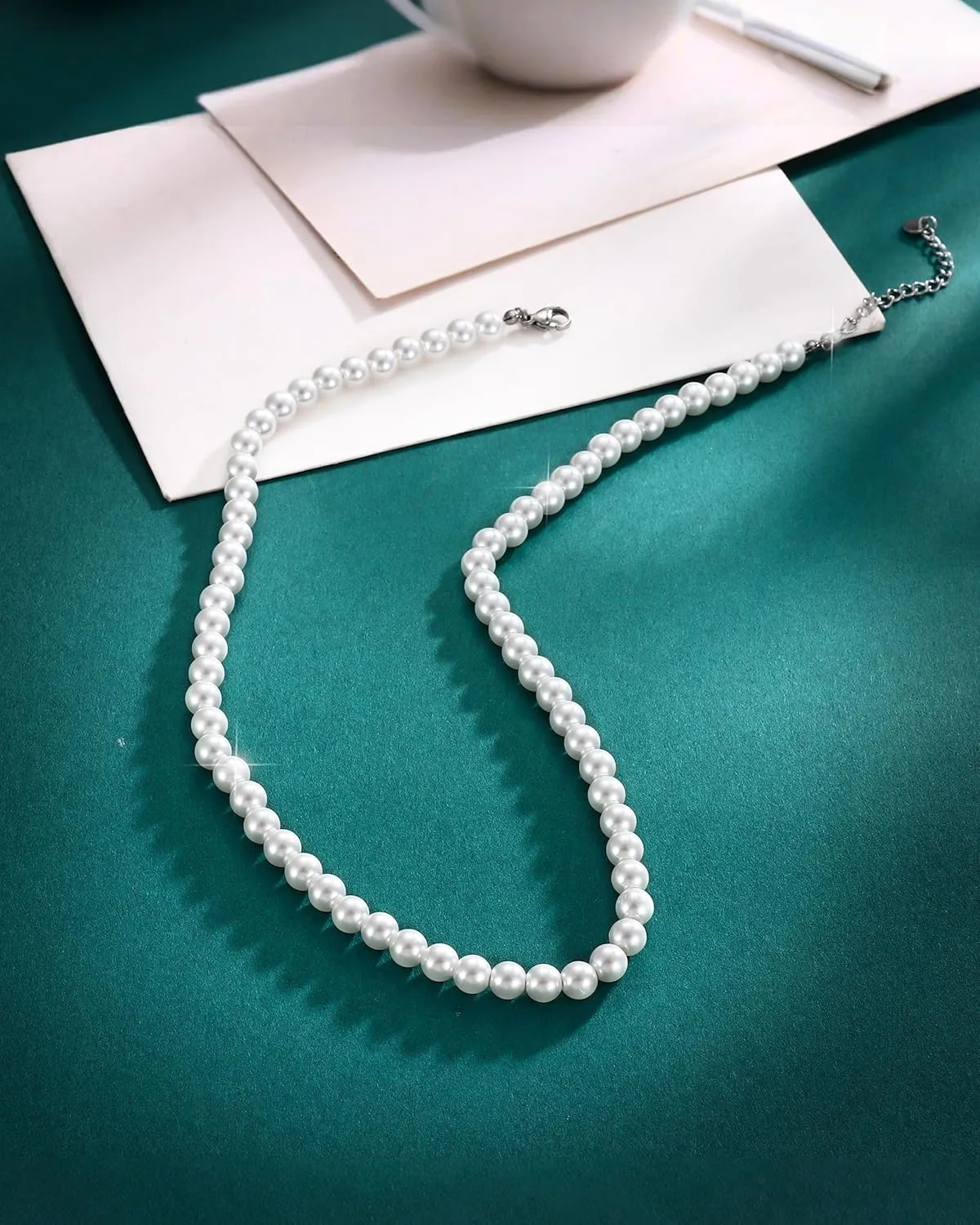TEN MIRO Pearl Necklaces for Women Trendy, Dainty 16k Gold Layered Necklaces for Women Gold Necklace Stack Stackable Pearl Necklace for Wedding Prom Jewelry Gifts
