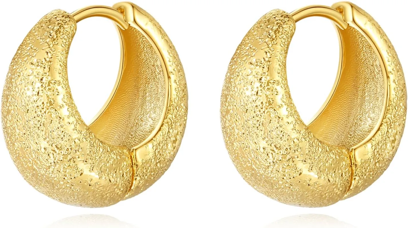 Textured Hoop Earrings for Women, 18K Gold Plated Vintage Hammered Huggie Hoop Earrings