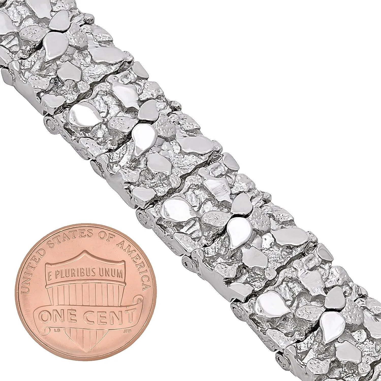 The Bling Factory Thick 15mm Rhodium Plated Chunky Nugget Textured Large Link Bracelet