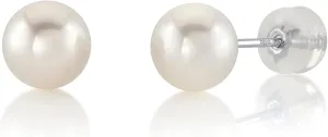 THE PEARL SOURCE Round White Freshwater Real Pearl Earrings for Women - 14k Gold Stud Earrings | Hypoallergenic Earrings with Genuine Cultured Pearls, 6.0-6.5mm