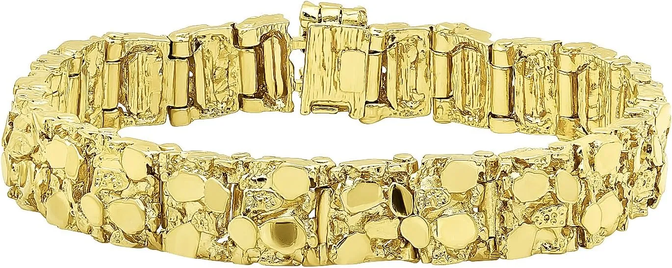 Thick 12.5mm 14k Gold Plated Chunky Nugget Textured Link Bracelet