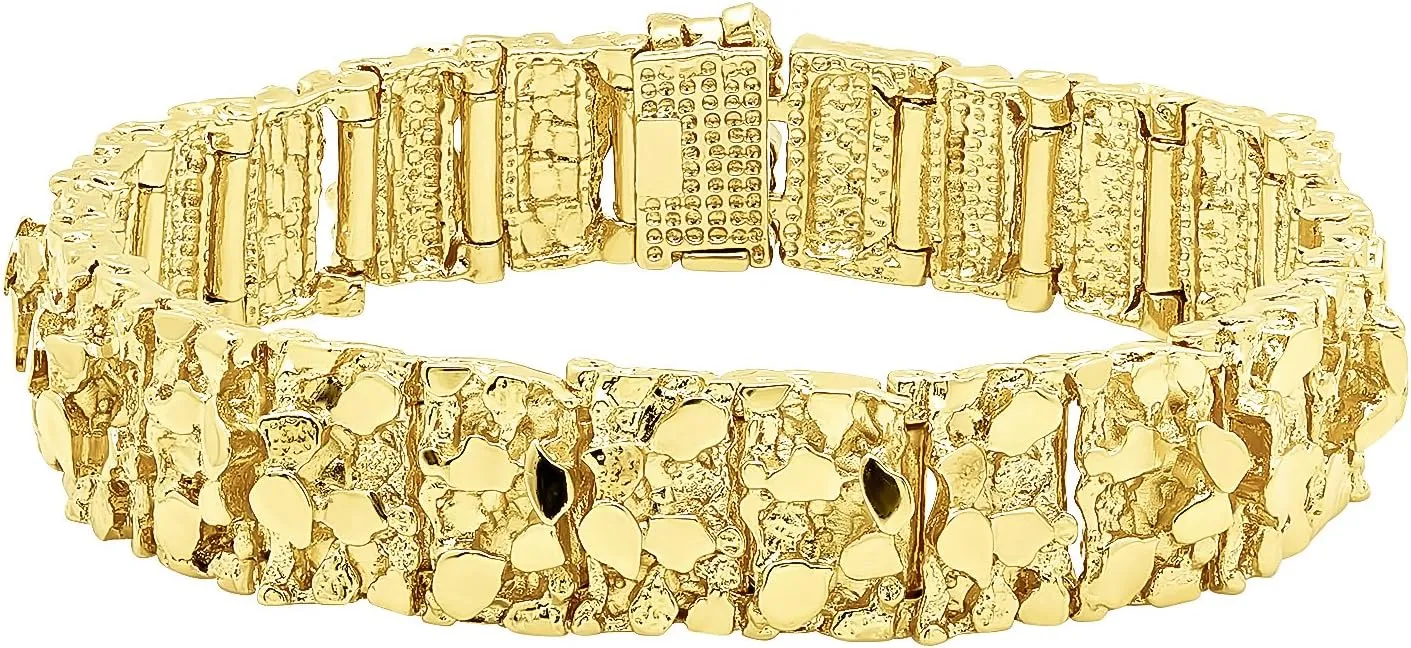 Thick 15mm 14k Gold Plated Chunky Nugget Textured Link Bracelet