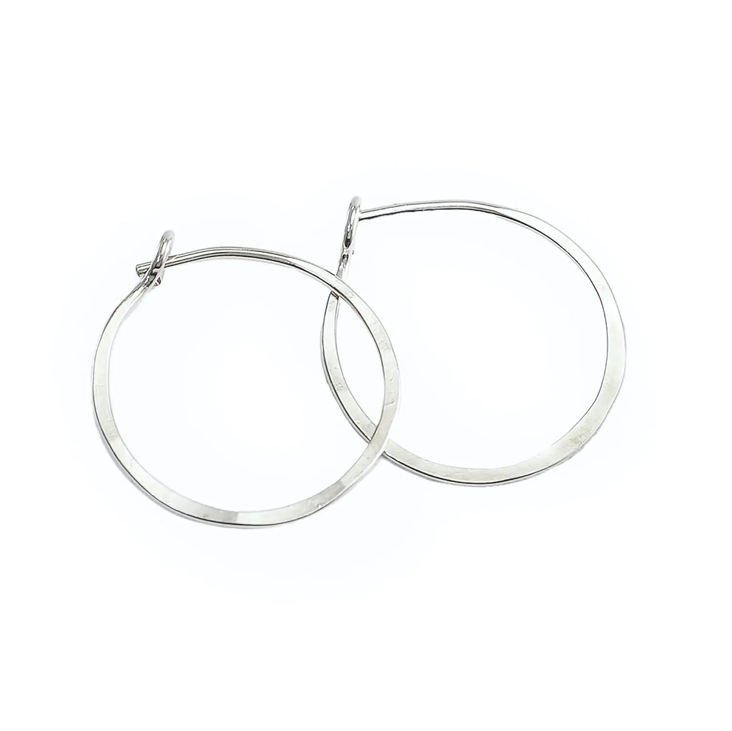 Thin Hammered Hoop Earrings, Elegant Geometric Solid Sterling Silver, Gold Filled, and Rose Gold Filled; for Women by Lotus Stone Jewelry (Silver, Med Hoop)