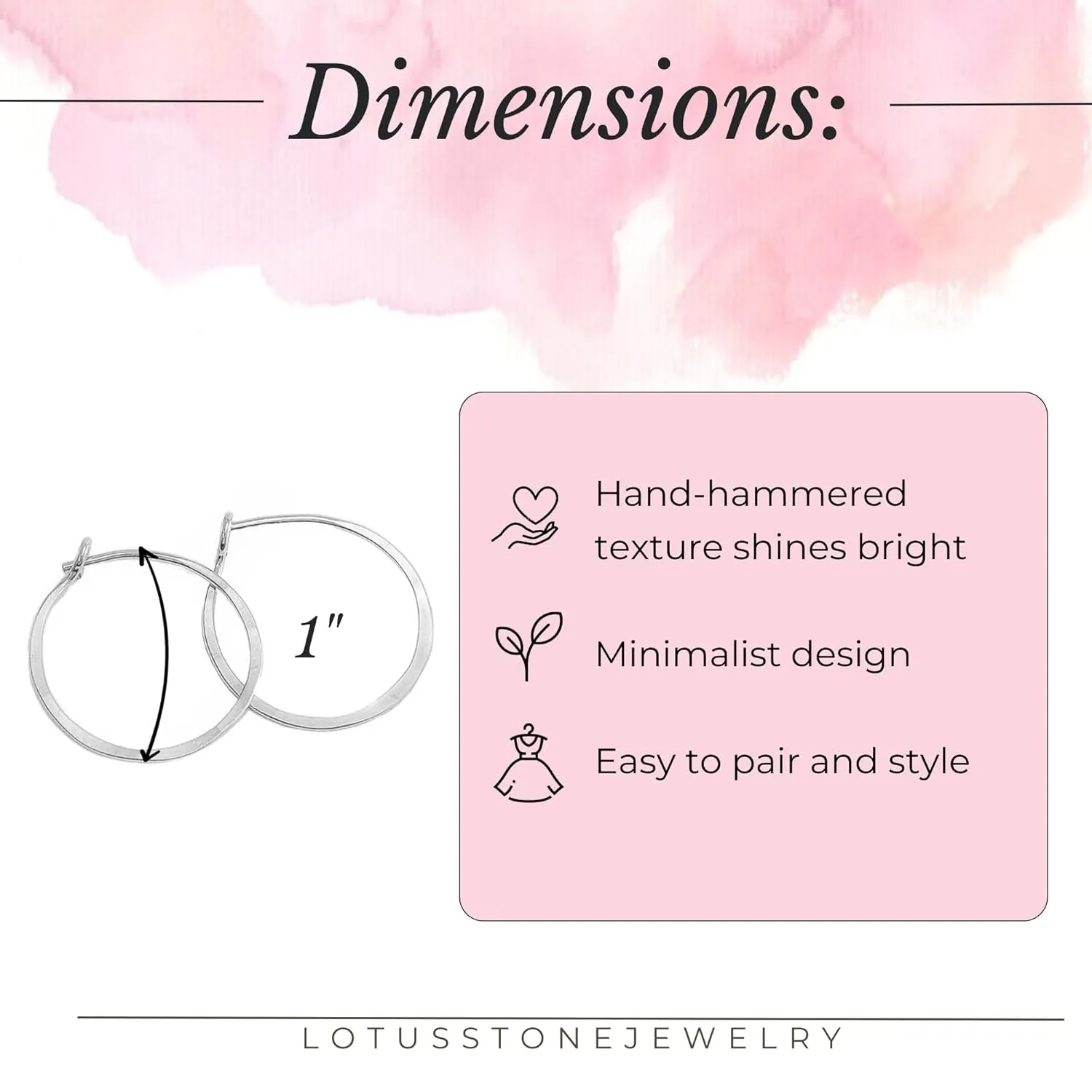 Thin Hammered Hoop Earrings, Elegant Geometric Solid Sterling Silver, Gold Filled, and Rose Gold Filled; for Women by Lotus Stone Jewelry (Silver, Med Hoop)