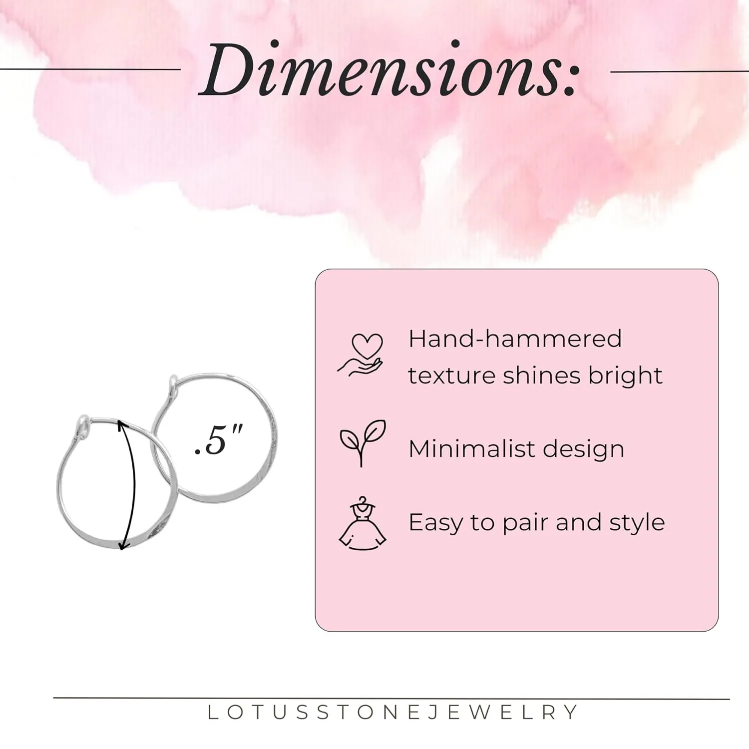 Thin Hammered Hoop Earrings, Elegant Geometric Solid Sterling Silver, Gold Filled, and Rose Gold Filled; for Women by Lotus Stone Jewelry (Silver, Round - Sm)