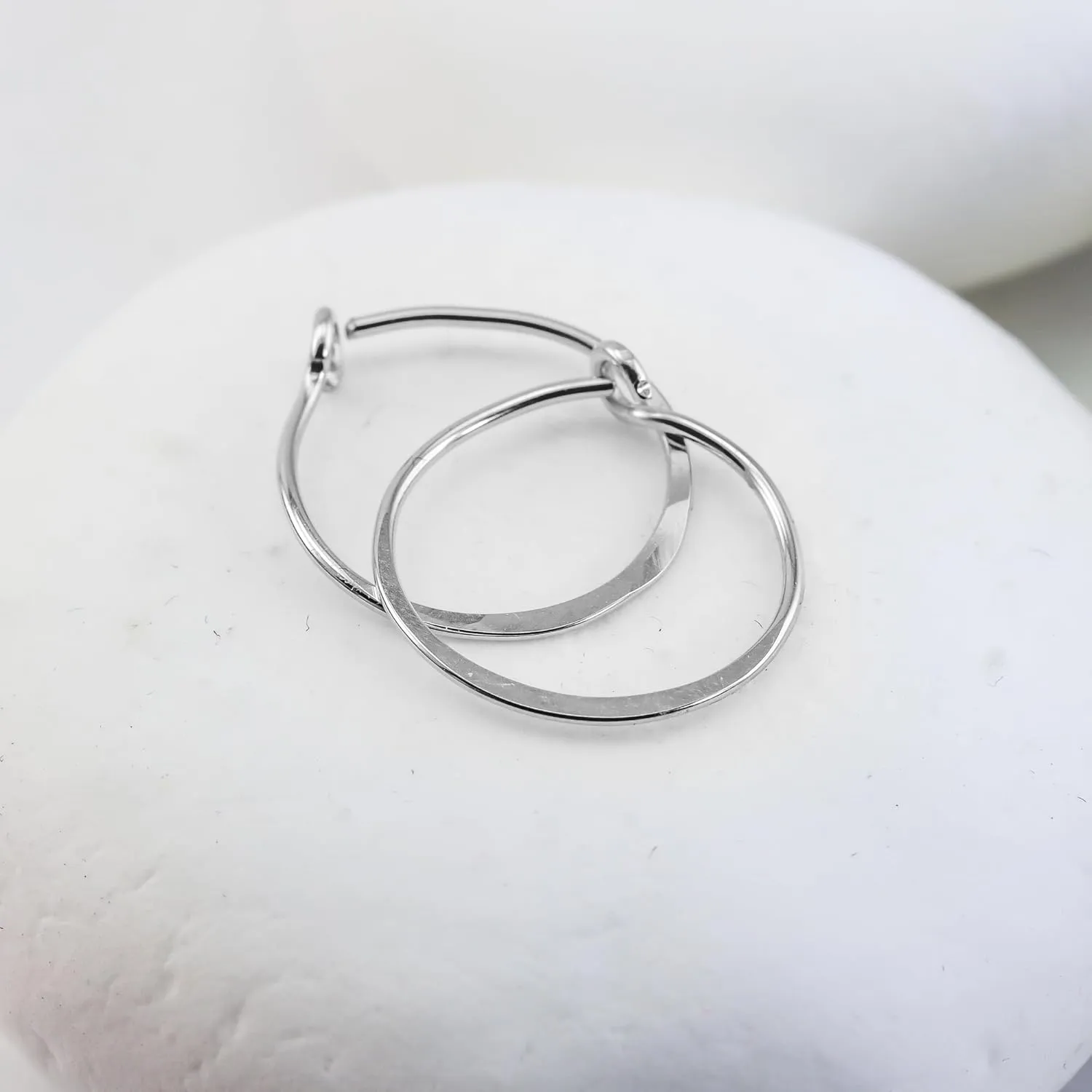 Thin Hammered Hoop Earrings, Elegant Geometric Solid Sterling Silver, Gold Filled, and Rose Gold Filled; for Women by Lotus Stone Jewelry (Silver, Round - Sm)
