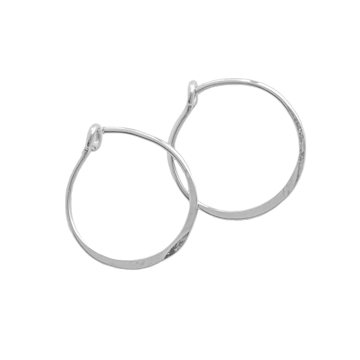 Thin Hammered Hoop Earrings, Elegant Geometric Solid Sterling Silver, Gold Filled, and Rose Gold Filled; for Women by Lotus Stone Jewelry (Silver, Round - Sm)