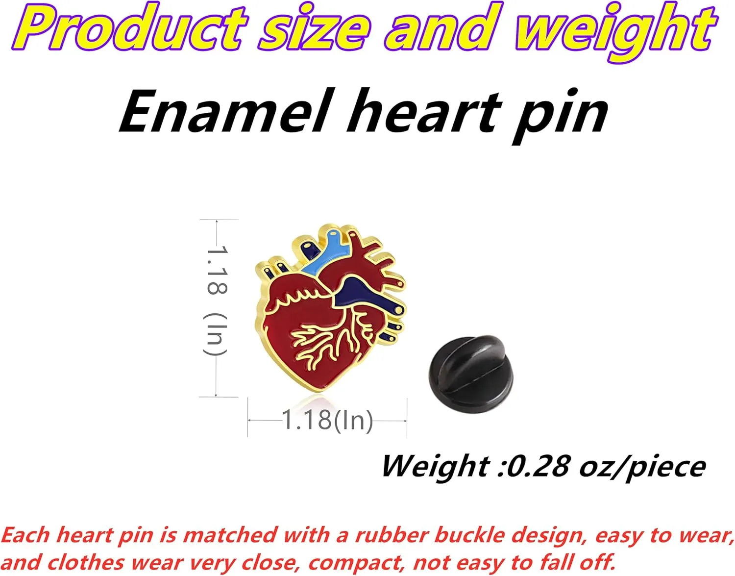 Tichso 12/25/50/100 Piece Red Enamel Lapel Pin - Heart Disease Awareness Pin for Doctors, Nurses, Charity Fundraiser, Heart Day Souvenir Gift Badge Bulk