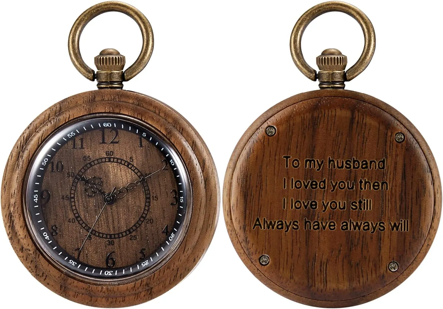 Tiong Wooden Pocket Watch,Customized Wooden Pocket Watches for Men Handmade Bamboo Wood Analog Quartz Custom Pocket Watch with Chain Gift for Father's Day