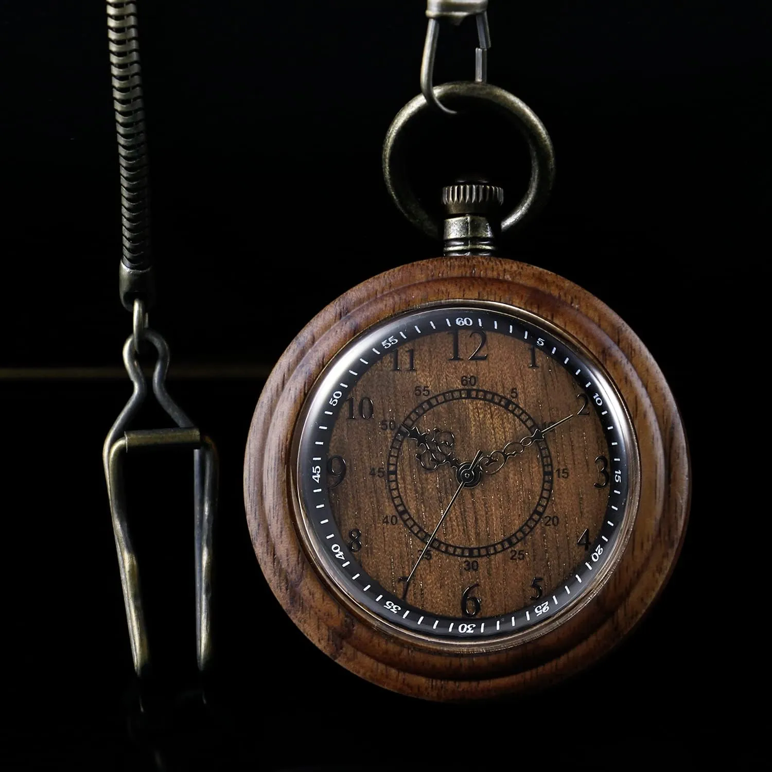 Tiong Wooden Pocket Watch,Customized Wooden Pocket Watches for Men Handmade Bamboo Wood Analog Quartz Custom Pocket Watch with Chain Gift for Father's Day