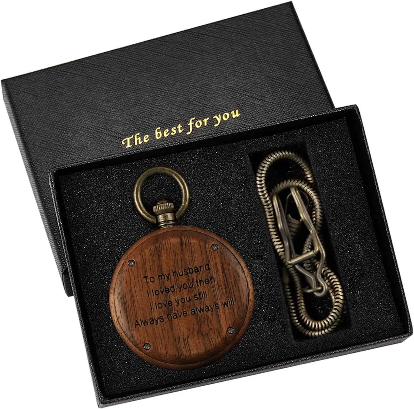 Tiong Wooden Pocket Watch,Customized Wooden Pocket Watches for Men Handmade Bamboo Wood Analog Quartz Custom Pocket Watch with Chain Gift for Father's Day