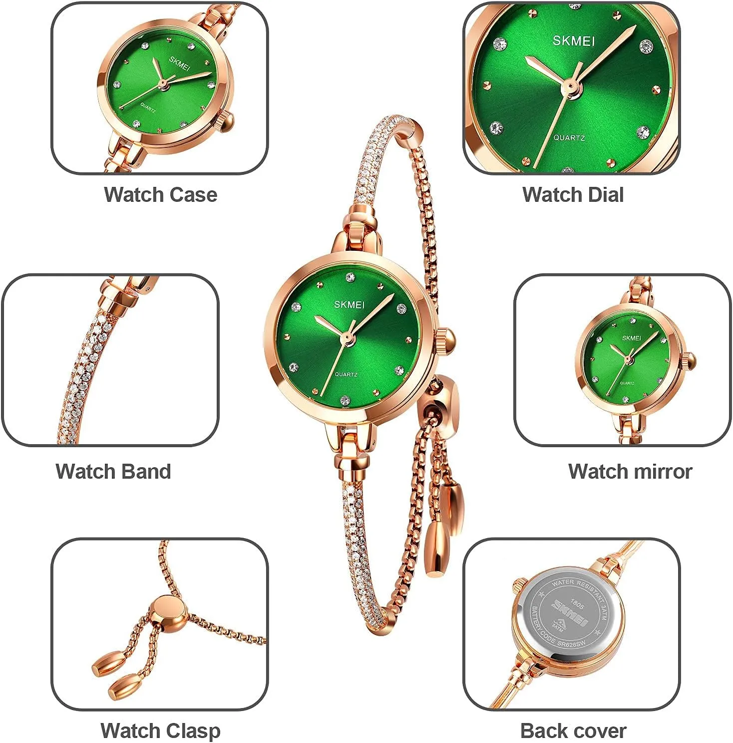 Tonnier Watches Women Analog Quartz Watch Mosaic with Diamonds Bracelet Dress Watch for Female Waterproof Wristwatch with Rose Gold Bracelet