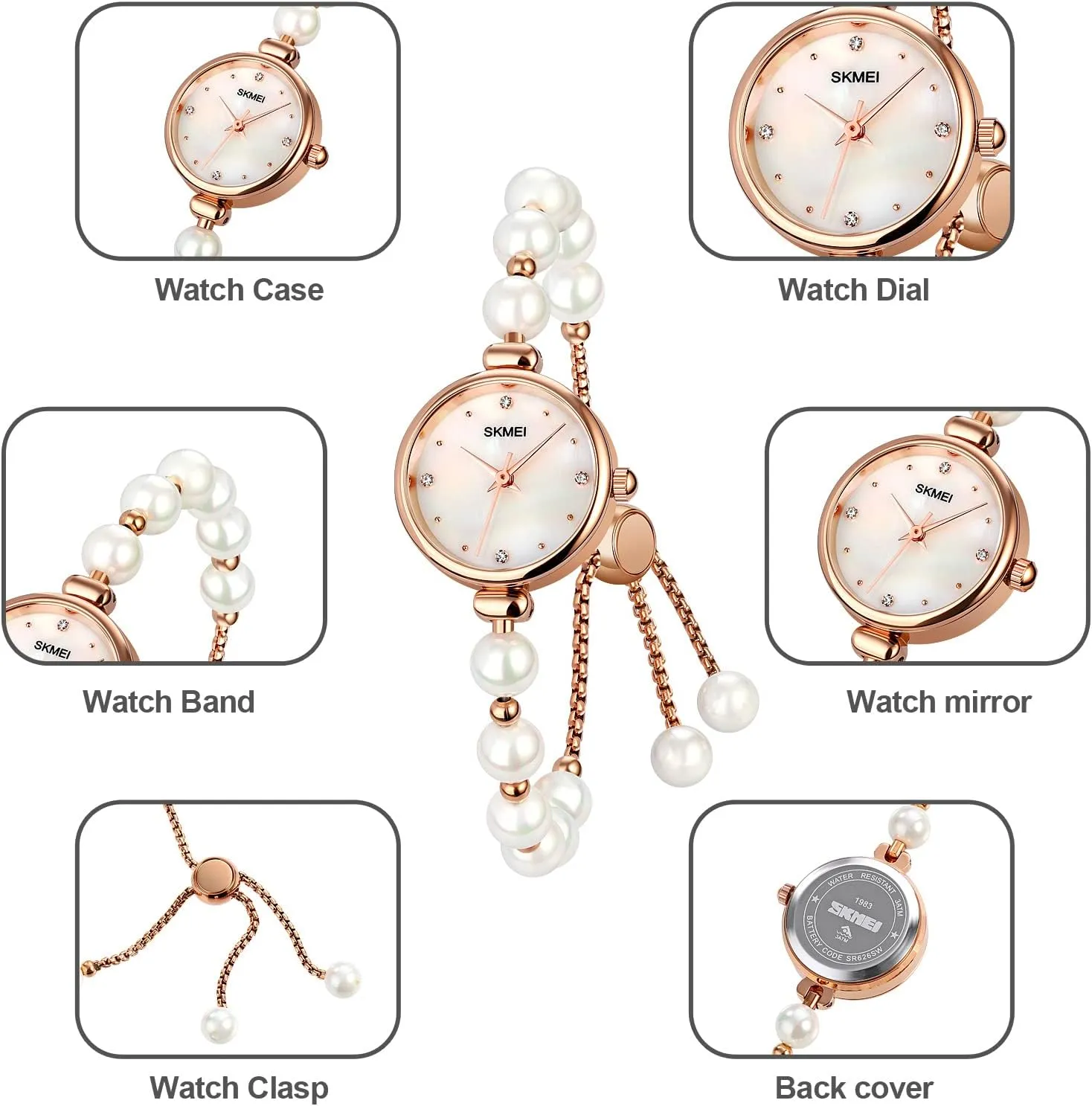 Tonnier Watches Women Analog Quartz Watch Mosaic with Diamonds Bracelet Dress Watch for Female Waterproof Wristwatch with Rose Gold Bracelet