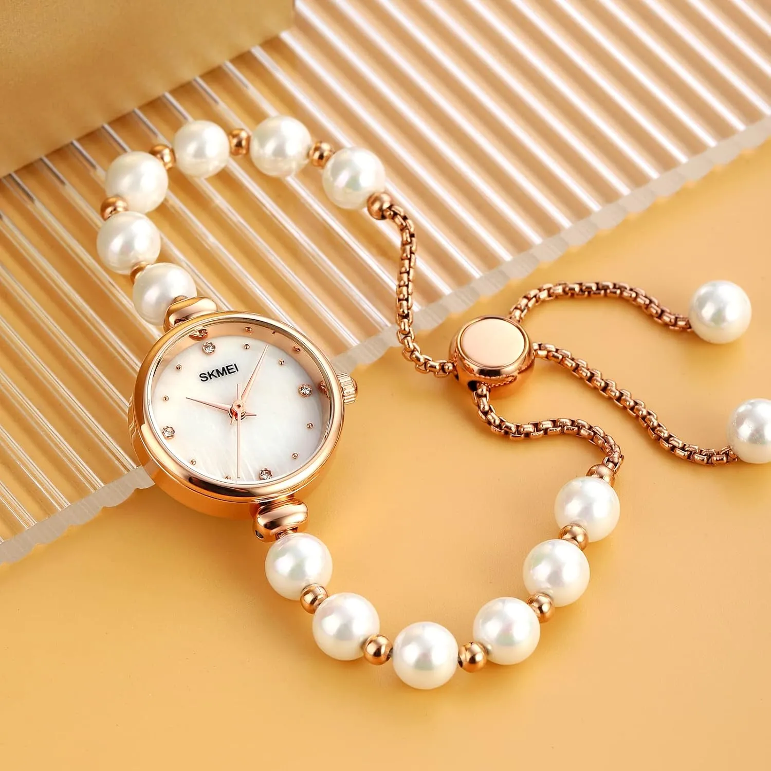Tonnier Watches Women Analog Quartz Watch Mosaic with Diamonds Bracelet Dress Watch for Female Waterproof Wristwatch with Rose Gold Bracelet