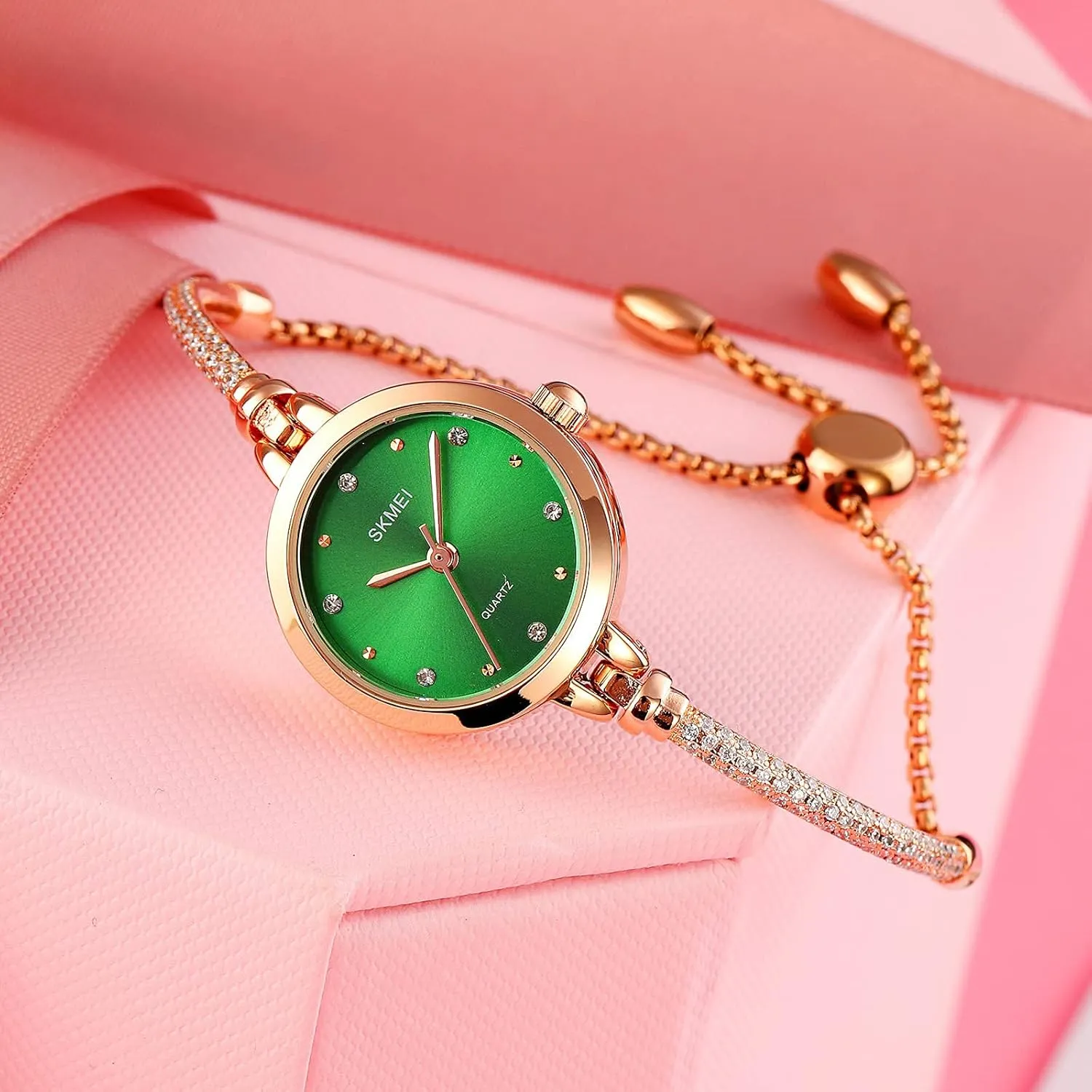 Tonnier Watches Women Analog Quartz Watch Mosaic with Diamonds Bracelet Dress Watch for Female Waterproof Wristwatch with Rose Gold Bracelet