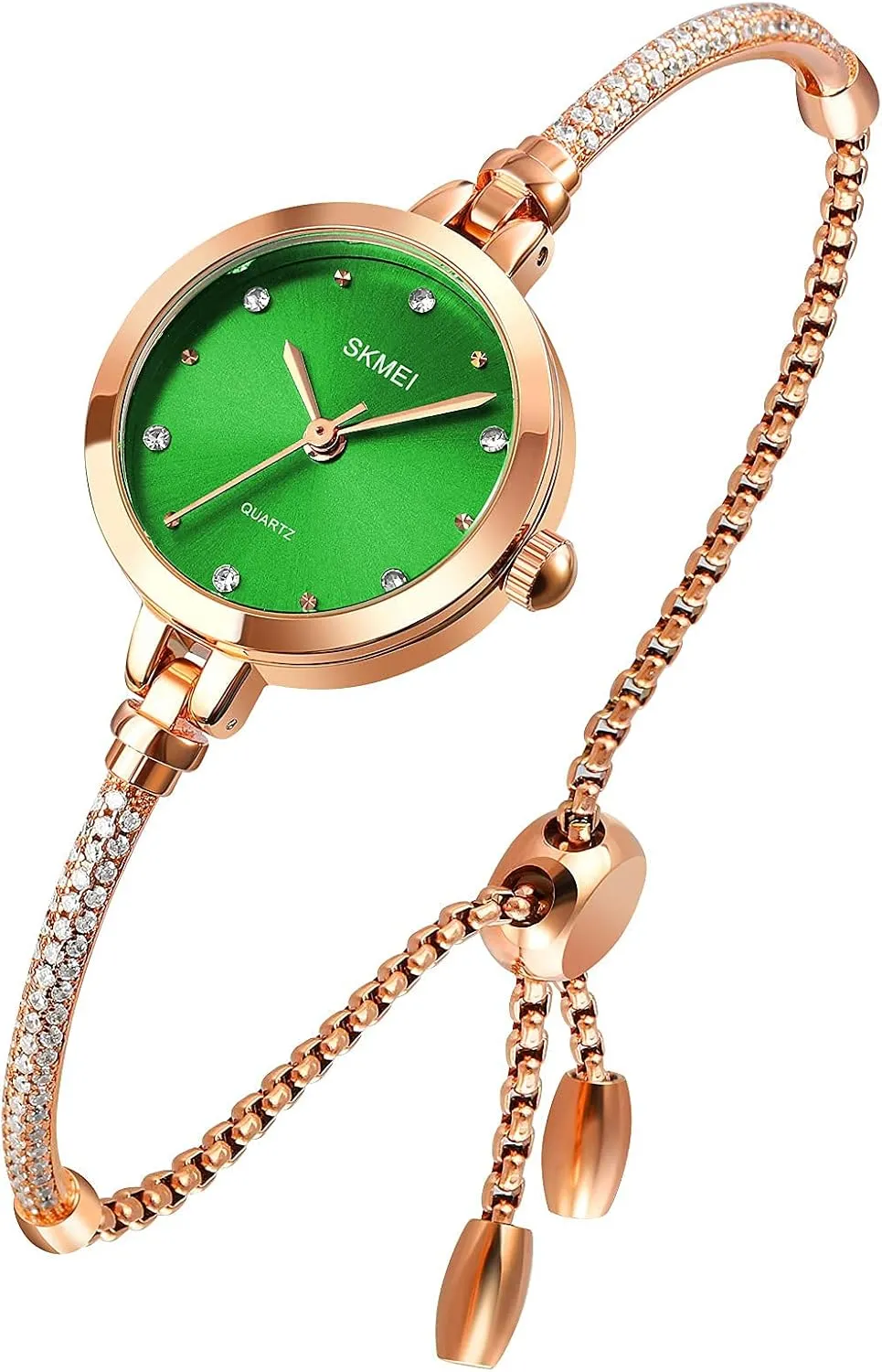 Tonnier Watches Women Analog Quartz Watch Mosaic with Diamonds Bracelet Dress Watch for Female Waterproof Wristwatch with Rose Gold Bracelet