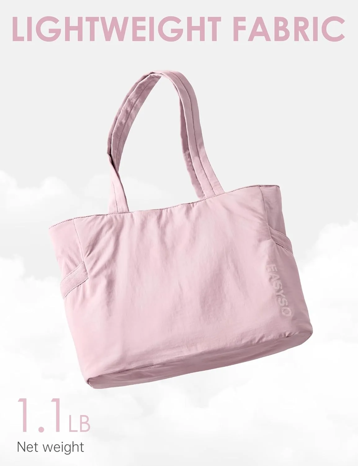 Tote Bag for Women,Puffer Travel Tote Bags with Zipper, Quilted Handbag with Compartments for Travel Work Sport, Pink