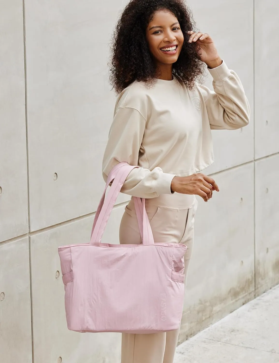 Tote Bag for Women,Puffer Travel Tote Bags with Zipper, Quilted Handbag with Compartments for Travel Work Sport, Pink