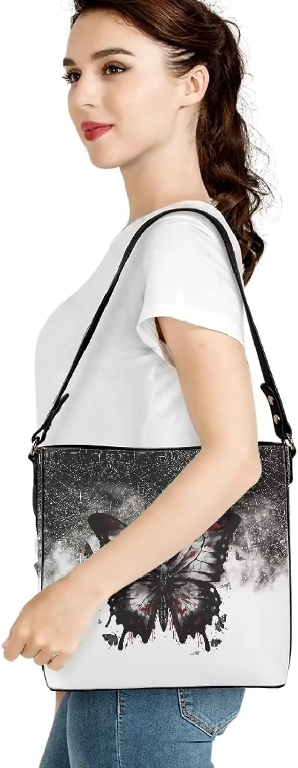 Travel Tote Bags for Women Ladies PU Leather Shoulder Handbags with Pockets Hobo Bucket Bags Crossbody Purse