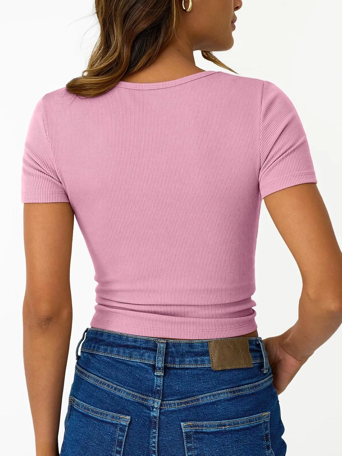 Trendy Queen Womens Short Sleeve Summer Tops Ribbed Henley T Shirts Basic Tee Cute Casual Spring Fashion Clothes 2025