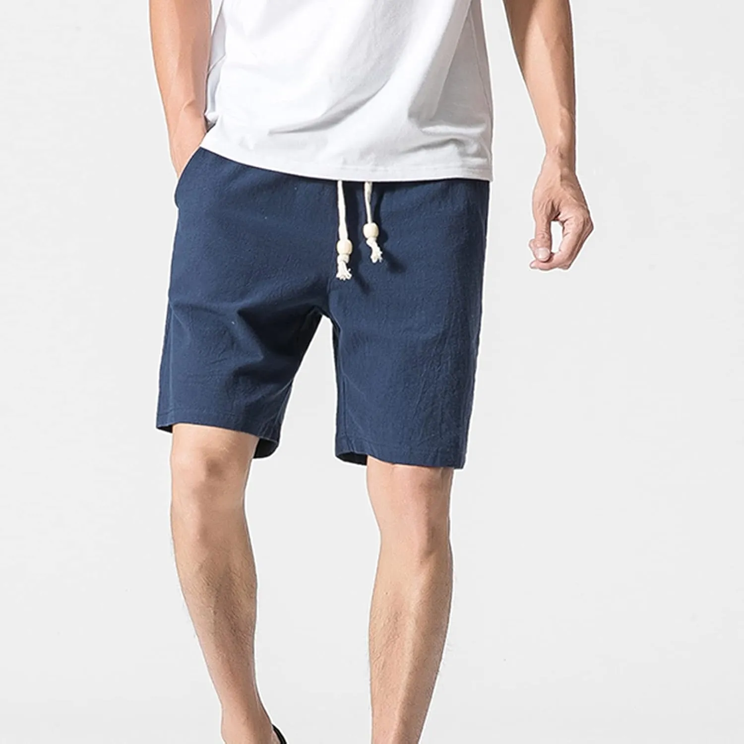 tuduoms 7'' Linen Casual Shorts Men's Fashion Slim Fit Short Elastic Summer Beach Shorts Pockets Gym Running Athletic Shorts